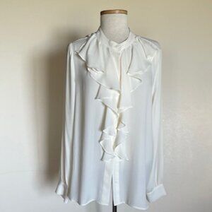 Scoop Brand Lightweight Cream Crepe Polyester Ruffled Blouse size XL
